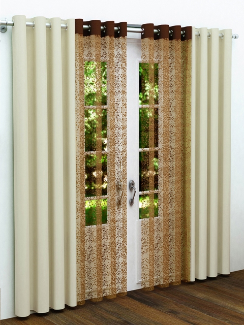Story@home Off-White & Brown Set of 4 Door Curtains