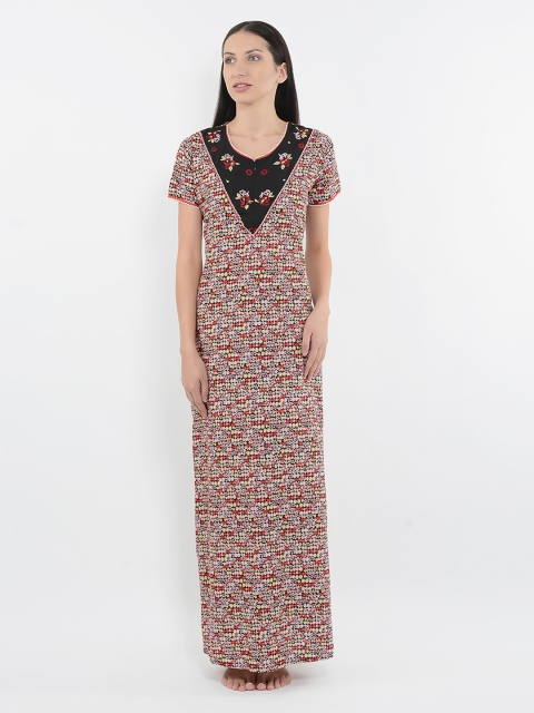 

Sweet Dreams Black & Red Printed Maxi Nightdress