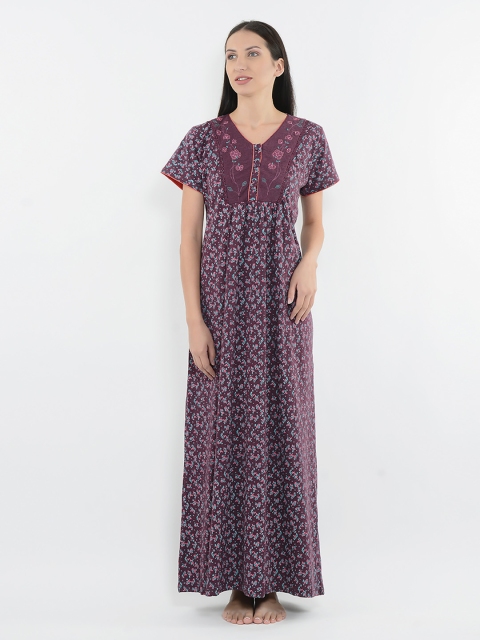

Sweet Dreams Burgundy & Green Printed Maxi Nightdress