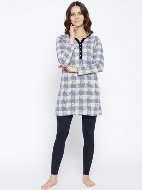 

Sweet Dreams Women Navy Blue & Off-White Checked Night Suit 227978