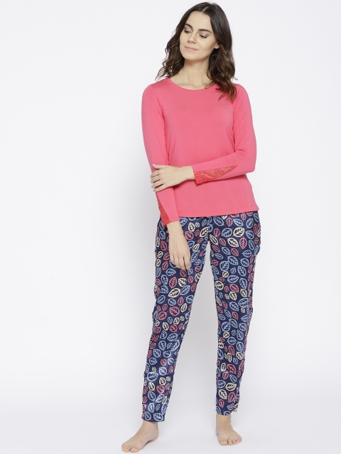 

Sweet Dreams Women Pink & Navy Blue Printed Night suit