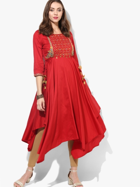 

Rangriti Women Red Self Design A-Line Dress