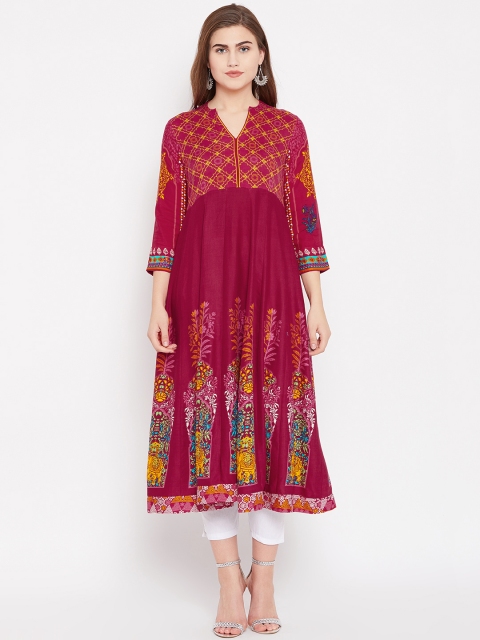 

Rangriti Women Magenta & Yellow Printed Empire Anarkali Kurta