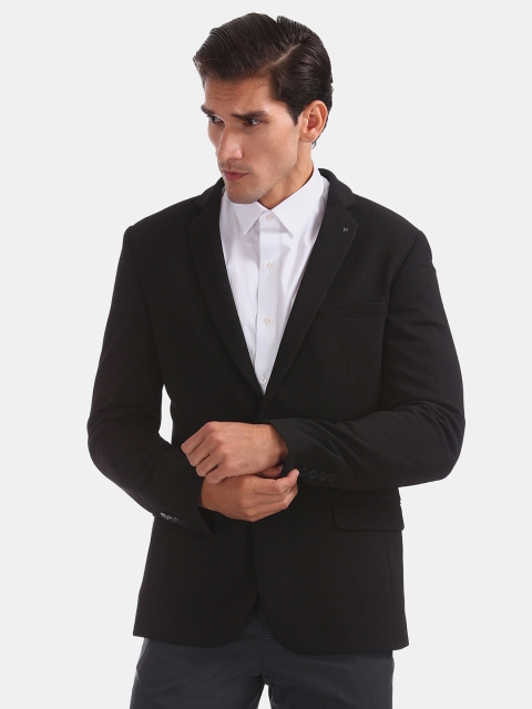 

Arrow New York Men Black Slim Fit Self-Design Single-Breasted Casual Blazer
