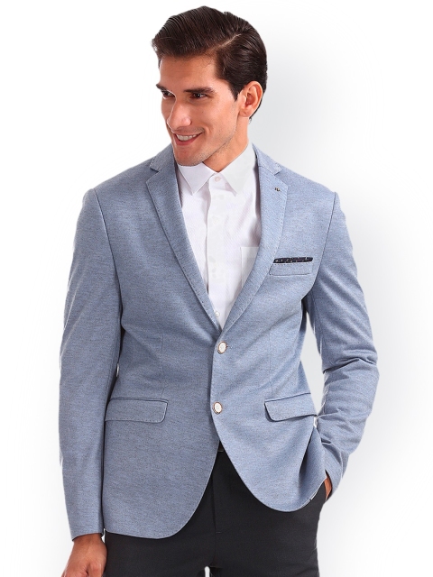 

Arrow Men Blue Slim Fit Self-Design Single Breasted Blazer