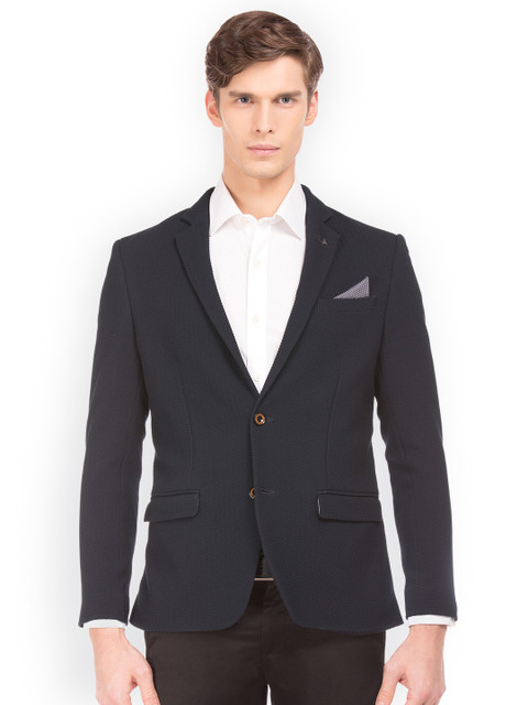 

Arrow New York Men Navy Blue Self-Design Single-Breasted Slim Fit Formal Blazer