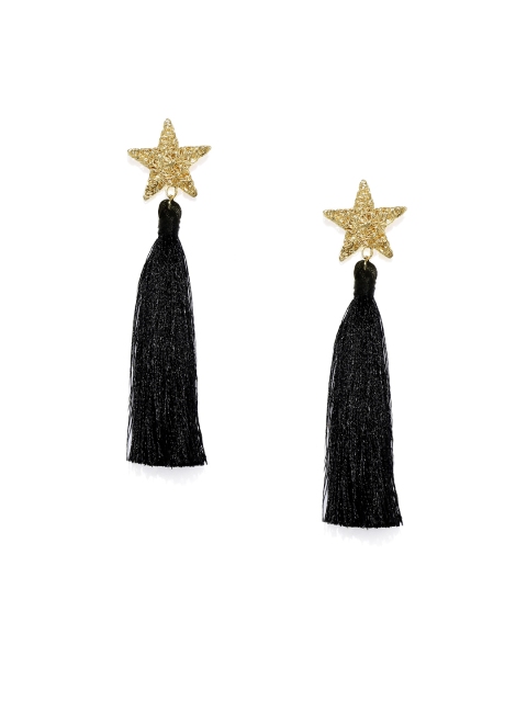 

Spargz Gold-Plated Black Contemporary Tassel Drop Earrings
