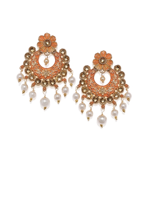 

Spargz Gold-Plated Orange Crescent Shaped Meenakari Chandbalis