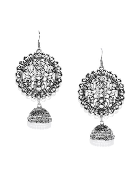 

Spargz Silver-Plated White Oxidised Dome Shaped Jhumkas