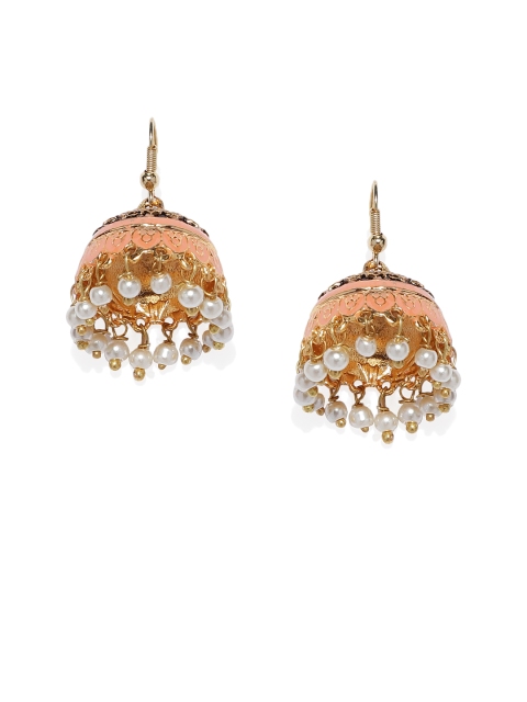 

Spargz Gold-Toned & Pink Dome Shaped Drop Earrings
