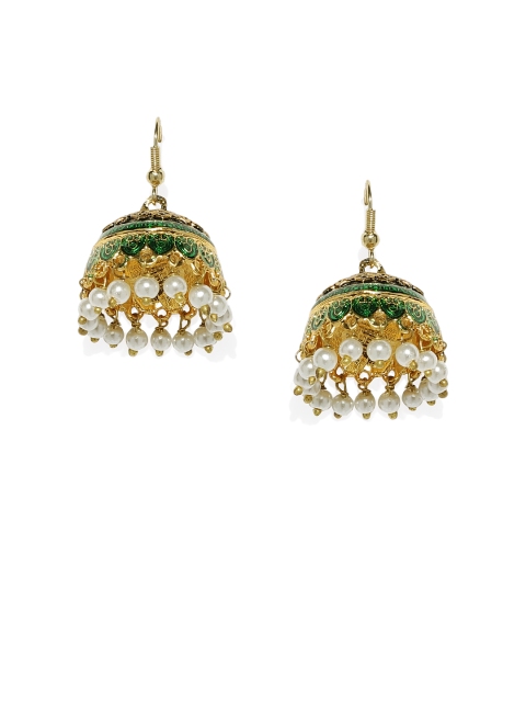 

Spargz Gold-Toned & Green Dome Shaped Drop Earrings