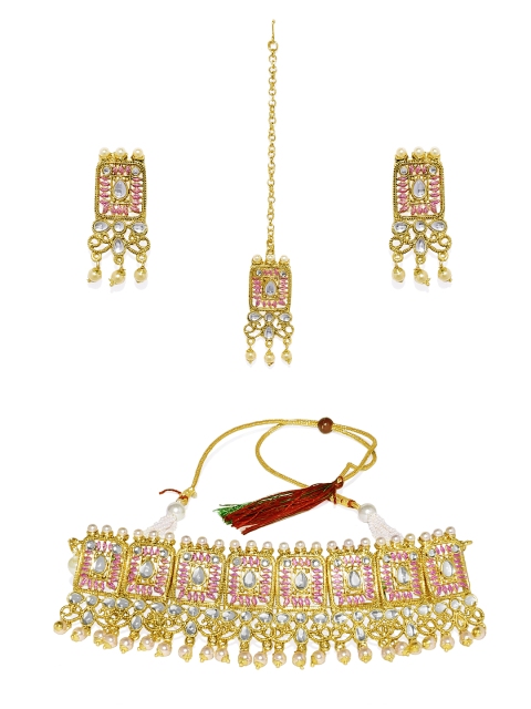

Spargz Gold-Plated & Pink Meenakari Kundan Jewellery Set