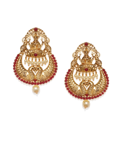 

Spargz Gold-Plated Red Peacock Shaped Drop Earrings