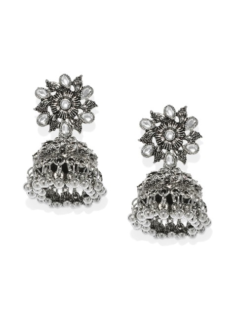 

Spargz Silver-Toned Rhodium-Plated Dome Shaped Jhumkas