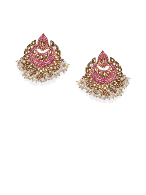 

Spargz Gold-Plated Pink Crescent Shaped Meenakari Chandbalis