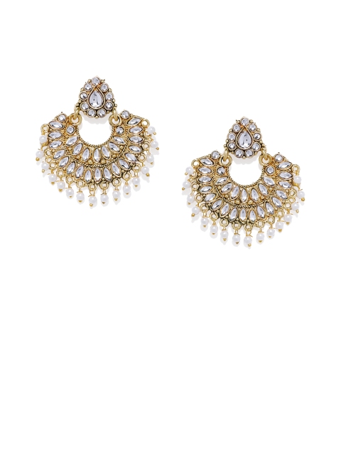 

Spargz Gold-Toned & White Crescent Shaped Chandbalis