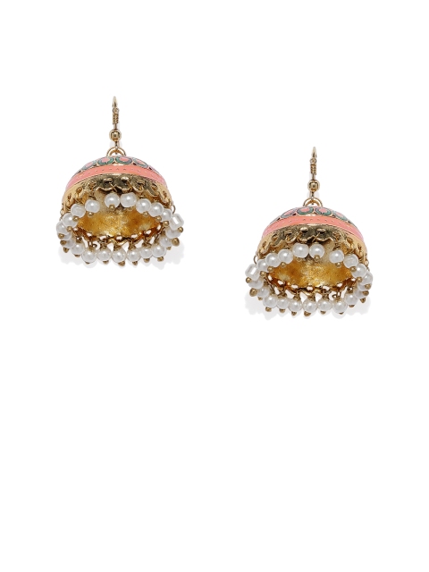 

Spargz Gold-Plated Pink Dome Shaped Meenakari Jhumkas