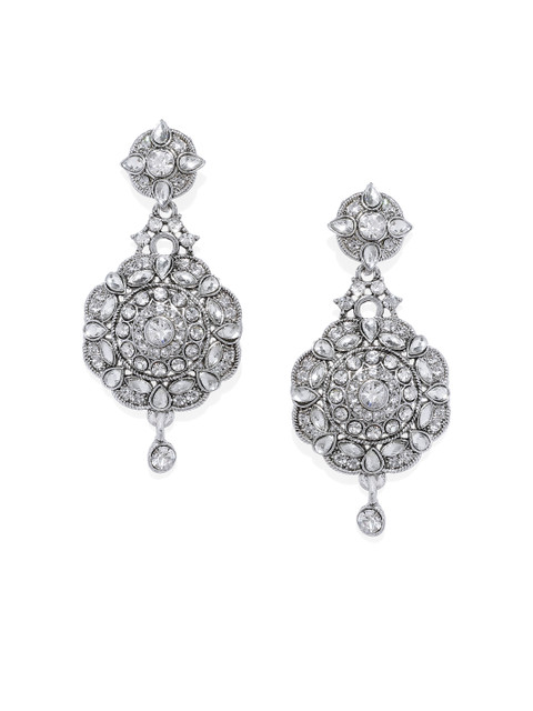 

Spargz White & Silver-Plated Circular Oxidised Drop Earrings