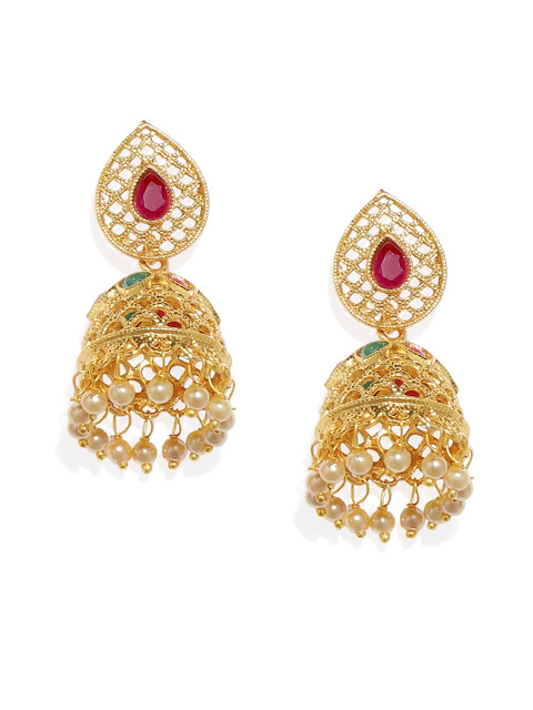 

Spargz Gold-Plated Red Classic Jhumkas