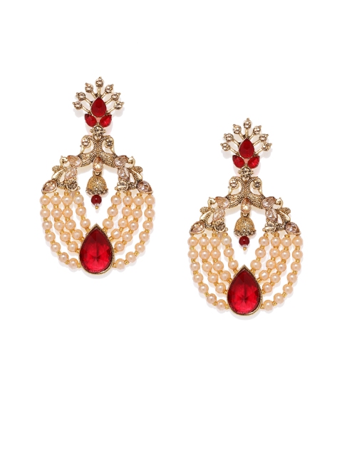 

Spargz Gold-Toned & Cream-Coloured Peacock Shaped Chandbalis