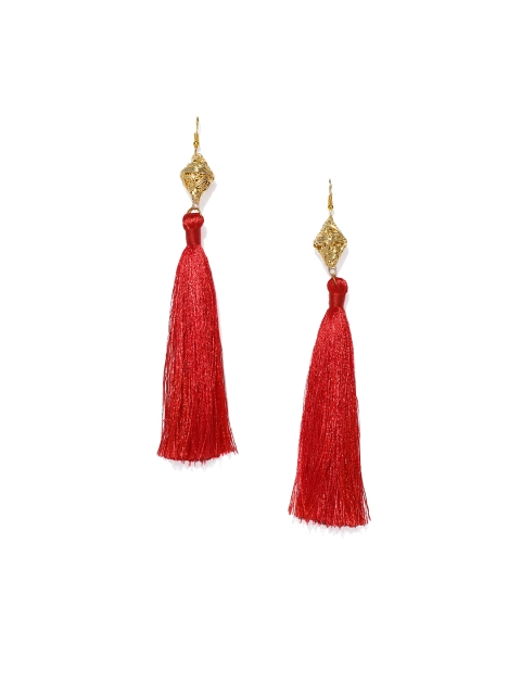 

Spargz Gold-Toned & Red Contemporary Tassel Drop Earrings