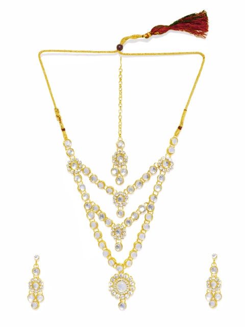 

Spargz Gold-Plated & White Layered Kundan Jewellery Set