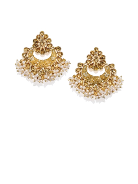 

Spargz Gold-Plated& White Crescent Shaped Drop Earrings