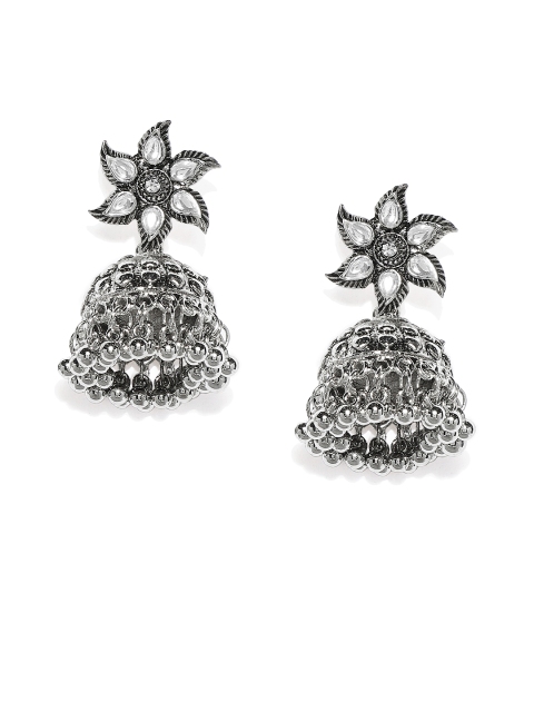 

Spargz Silver-Plated & Oxidised Dome Shaped Jhumkas