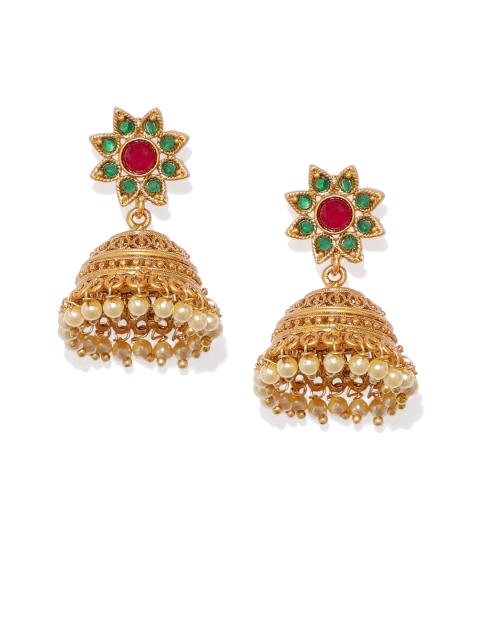 

Spargz Gold-Toned & Pink Dome Shaped Jhumkas