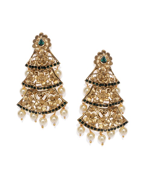 

Spargz Gold-Toned & Green Contemporary Drop Earrings