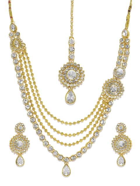 

Spargz Traditional 4 String Gold Plated AD Matinee Style Necklace Set