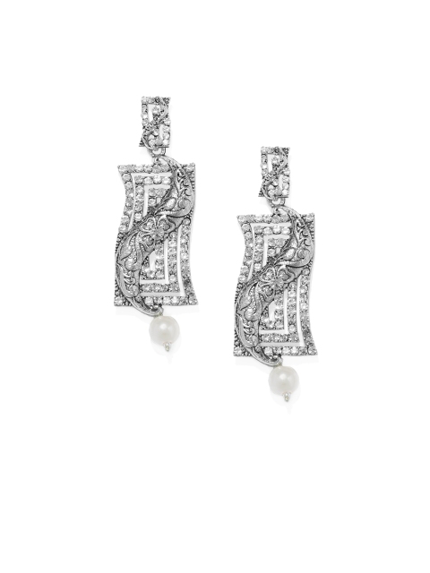 

Spargz White Rhodium-Plated Contemporary Drop Earrings