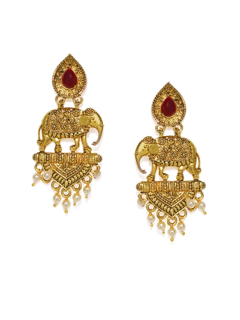 

Spargz Gold-Toned & Red Animal Shaped Drop Earrings
