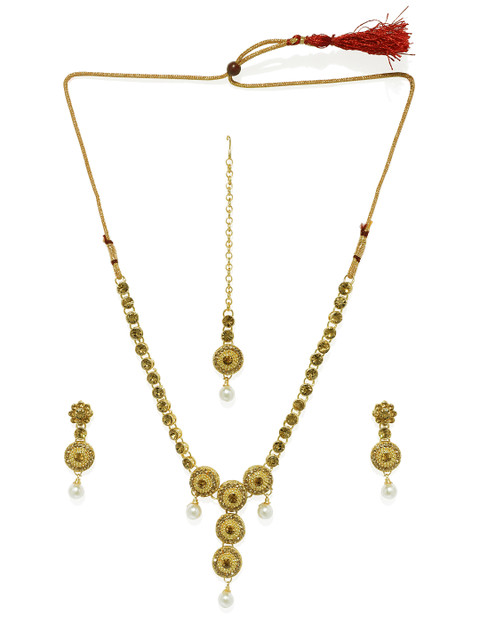 

Spargz Gold-Plated & Brown Necklace Set With Maang Tika