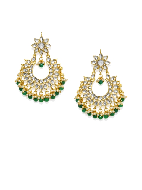 

Spargz Gold-Plated & White Crescent Shaped Kundan Studded Chandbalis