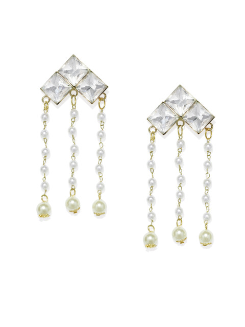 

Spargz Gold-Toned & White Square Drop Earrings