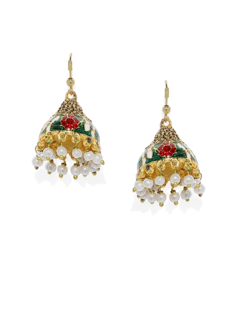 

Spargz Gold-Toned & Multicoloured Dome Shaped Jhumkas