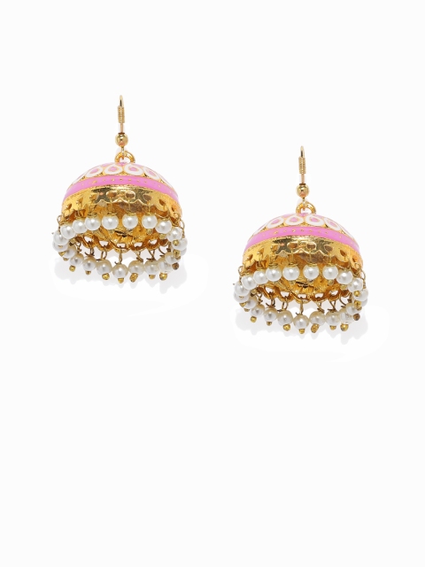 

Spargz Gold-Plated & Pink Meenakari Jhumkas