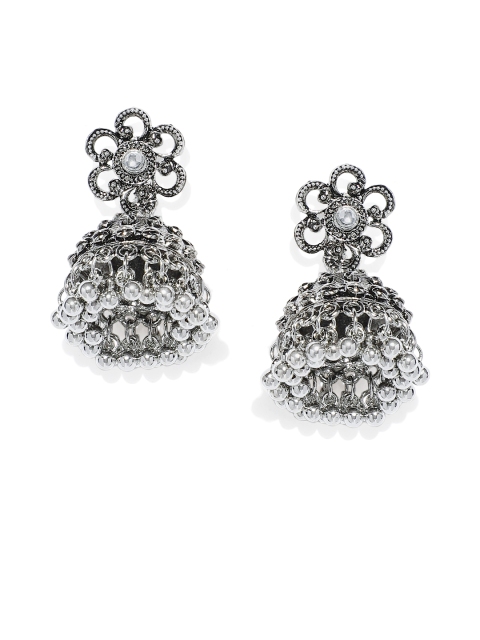 

Spargz Silver-Plated & White Dome Shaped Jhumkas