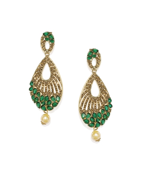 

Spargz Gold-Plated & Green Teardrop Shaped Drop Earrings