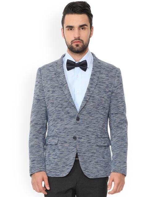 

V Dot Men Grey Self-Design Single-Breasted Casual Blazer