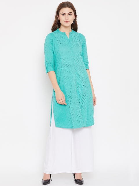 

Rangriti Women Sea Green Embroidered Straight Kurta