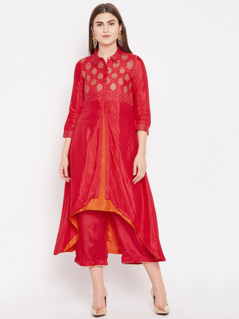 

Rangriti Women Red Yoke Design Layered Kurta with Palazzos