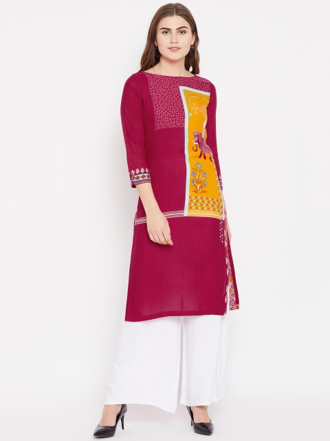

Rangriti Women Magenta & Yellow Printed Straight Kurta