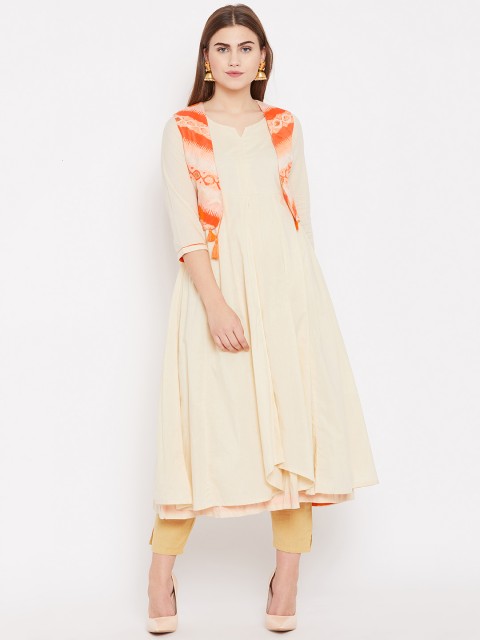 

Rangriti Women Off-White Solid Anarkali Kurta with Jacket