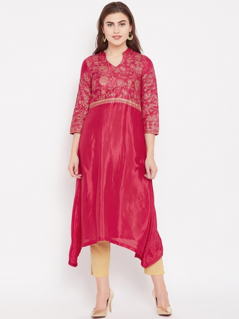 

Rangriti Women Pink & Golden Printed A-Line Asymmetric Kurta