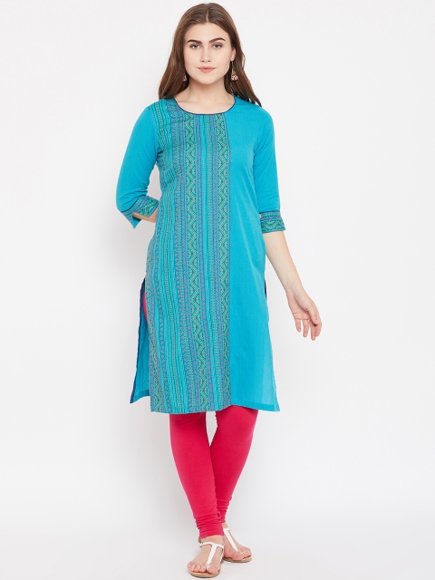 

Rangriti Women Blue Woven Design Straight Kurta