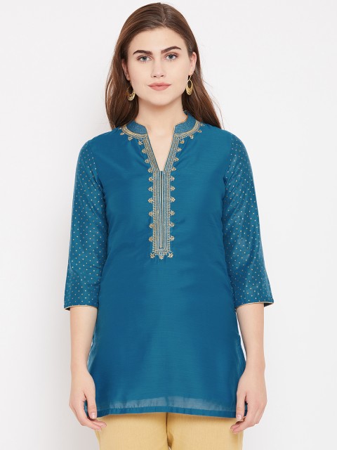 

Rangriti Women Teal Blue Solid Kurti