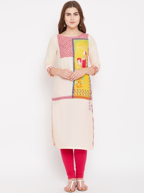 

Rangriti Women Peach-Coloured & Pink Printed Straight Kurta