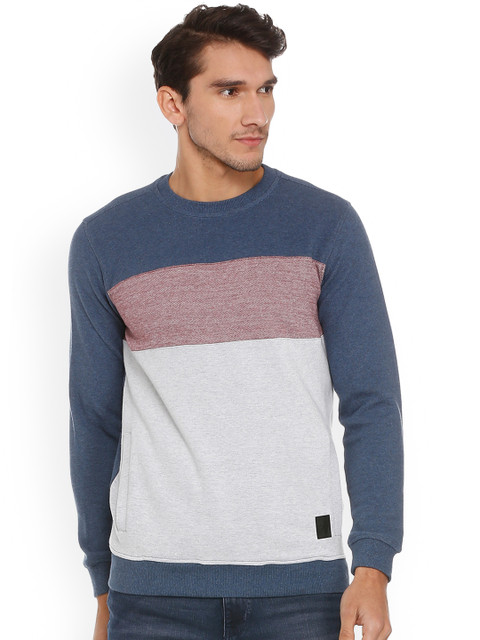 

Van Heusen Sport Men Blue & Grey Melange Colourblocked Sweatshirt